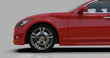 RedÂ Car Isolated on Gray, Close-up, Shallow Depth of Field, Selective Focus, Automobile in Studio, Automobile Industry, 3d Car, Â Auto Transport, Automotive Background, City Vehicleの写真素材