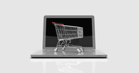 3d renderÂ Shopping Cart on LaptopÂ E-commerceの写真素材
