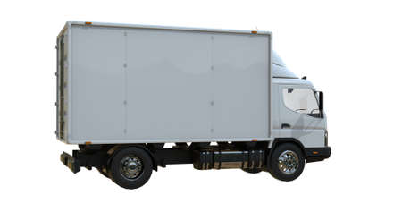 White commercial delivery truck on a white background isolated, template element infographic, postal truck, express, fast delivery, white delivery truck icon, transporting serviceの写真素材