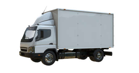 White commercial delivery truck on a white background isolated, template element infographic, postal truck, express, fast delivery, white delivery truck icon, transporting serviceの写真素材