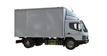White commercial delivery truck on a white background isolated, template element infographic, postal truck, express, fast delivery, white delivery truck icon, transporting serviceの写真素材