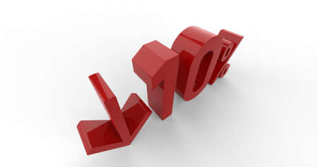 3d Render: Down Recession Arrow and 10 Percent Sign, Economic Crisis, Financial Crash, Red 10%...