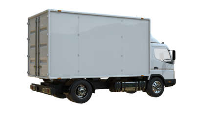 White commercial delivery truck on a white background isolated, template element infographic, postal truck, express, fast delivery, white delivery truck icon, transporting serviceの写真素材