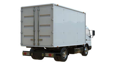 White commercial delivery truck on a white background isolated, template element infographic, postal truck, express, fast delivery, white delivery truck icon, transporting serviceの写真素材