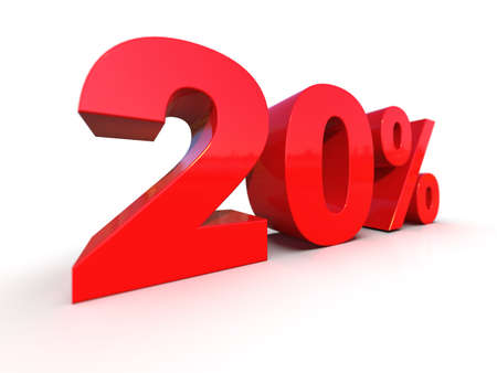 3d Illustration: 20 Percent Sign, Economic Crisis, Financial Crash, Red 20% Percent Discount 3d Sign on White Background, Special Offer 20% Discount Tag, Sale Up to 20 Percentの写真素材