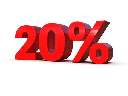 3d Illustration: 20 Percent Sign, Economic Crisis, Financial Crash, Red 20% Percent Discount 3d Sign on White Background, Special Offer 20% Discount Tag, Sale Up to 20 Percentの写真素材