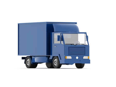 Blue Toy Commercial Delivery Truck on a White Background isolated, Template Element Infographic, Postal Truck, Express, Fast Delivery, BlueÂ Delivery Truck Icon, Transporting Service, Packages Shipmentの写真素材