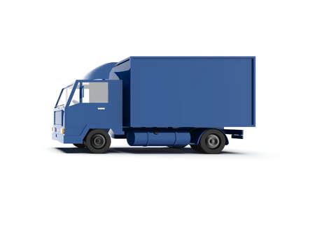 Blue Toy Commercial Delivery Truck on a White Background isolated, Template Element Infographic, Postal Truck, Express, Fast Delivery, BlueÂ Delivery Truck Icon, Transporting Service, Packages Shipmentの写真素材