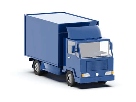 Blue Toy Commercial Delivery Truck on a White Background isolated, Template Element Infographic, Postal Truck, Express, Fast Delivery, BlueÂ Delivery Truck Icon, Transporting Service, Packages Shipmentの写真素材