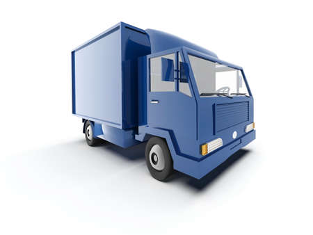 Blue Toy Commercial Delivery Truck on a White Background isolated, Template Element Infographic, Postal Truck, Express, Fast Delivery, BlueÂ Delivery Truck Icon, Transporting Service, Packages Shipmentの写真素材