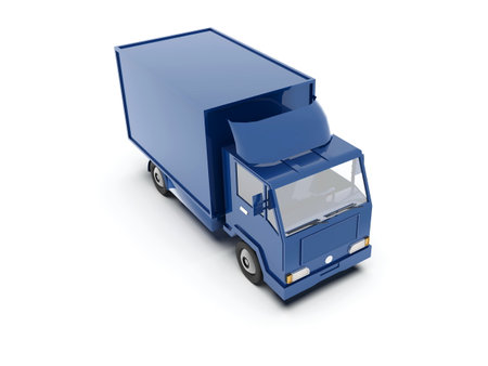 Blue Toy Commercial Delivery Truck on a White Background isolated, Template Element Infographic, Postal Truck, Express, Fast Delivery, BlueÂ Delivery Truck Icon, Transporting Service, Packages Shipmentの写真素材