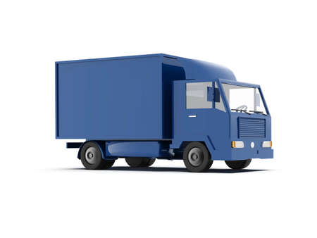 Blue Toy Commercial Delivery Truck on a White Background isolated, Template Element Infographic, Postal Truck, Express, Fast Delivery, BlueÂ Delivery Truck Icon, Transporting Service, Packages Shipmentの写真素材