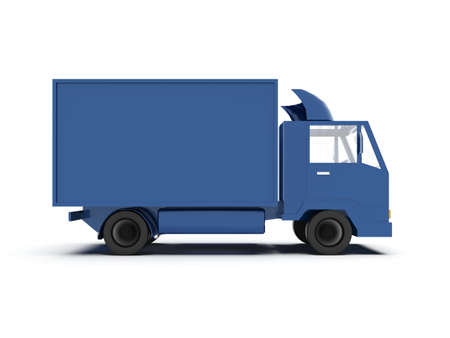 Blue Toy Commercial Delivery Truck on a White Background isolated, Template Element Infographic, Postal Truck, Express, Fast Delivery, BlueÂ Delivery Truck Icon, Transporting Service, Packages Shipmentの写真素材