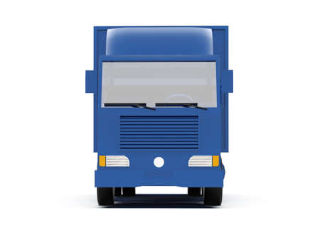 Blue Toy Commercial Delivery Truck on a White Background isolated, Template Element Infographic, Postal Truck, Express, Fast Delivery, BlueÂ Delivery Truck Icon, Transporting Service, Packages Shipmentの写真素材