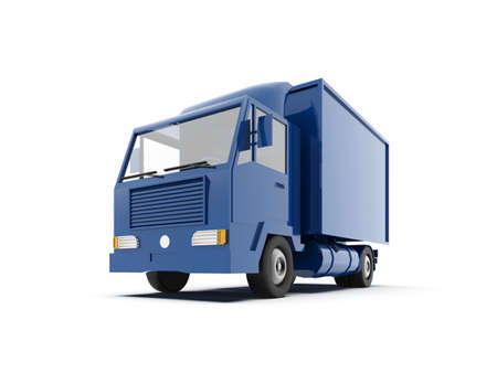 Blue Toy Commercial Delivery Truck on a White Background isolated, Template Element Infographic, Postal Truck, Express, Fast Delivery, BlueÂ Delivery Truck Icon, Transporting Service, Packages Shipmentの写真素材