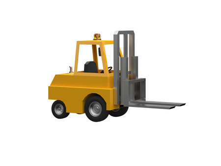 3d Illustration Lowpoly Icon Forklift Truck Heavy Loader Cartoon Style Simple Isolated, Hydraulic Machinery Heavy Duty Equipment for Warehouse Storage Delivery Packaging Infographicsの写真素材