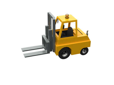 3d Illustration Lowpoly Icon Forklift Truck Heavy Loader Cartoon Style Simple Isolated, Hydraulic Machinery Heavy Duty Equipment for Warehouse Storage Delivery Packaging Infographicsの写真素材