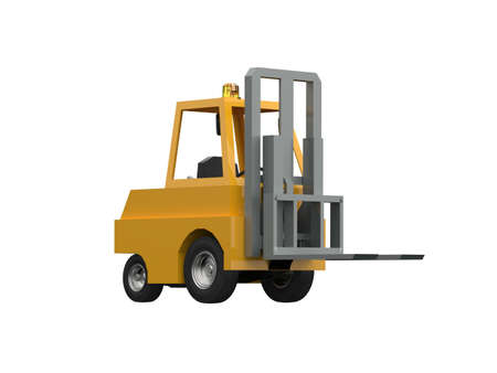 3d Illustration Lowpoly Icon Forklift Truck Heavy Loader Cartoon Style Simple Isolated, Hydraulic Machinery Heavy Duty Equipment for Warehouse Storage Delivery Packaging Infographicsの写真素材