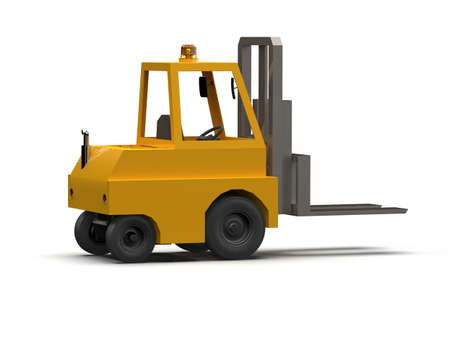 3d Illustration Lowpoly Icon Forklift Truck Heavy Loader Cartoon Style Simple Isolated, Hydraulic Machinery Heavy Duty Equipment for Warehouse Storage Delivery Packaging Infographicsの写真素材