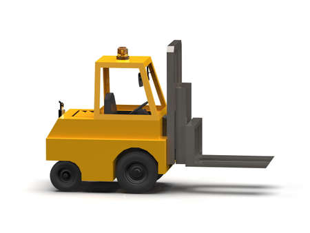 3d Illustration Lowpoly Icon Forklift Truck Heavy Loader Cartoon Style Simple Isolated, Hydraulic Machinery Heavy Duty Equipment for Warehouse Storage Delivery Packaging Infographicsの写真素材