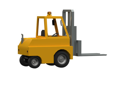 3d Illustration Lowpoly Icon Forklift Truck Heavy Loader Cartoon Style Simple Isolated, Hydraulic Machinery Heavy Duty Equipment for Warehouse Storage Delivery Packaging Infographicsの写真素材