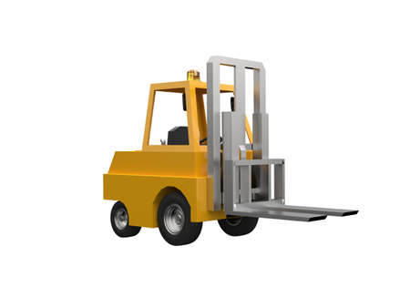 3d Illustration Lowpoly Icon Forklift Truck Heavy Loader Cartoon Style Simple Isolated, Hydraulic Machinery Heavy Duty Equipment for Warehouse Storage Delivery Packaging Infographicsの写真素材