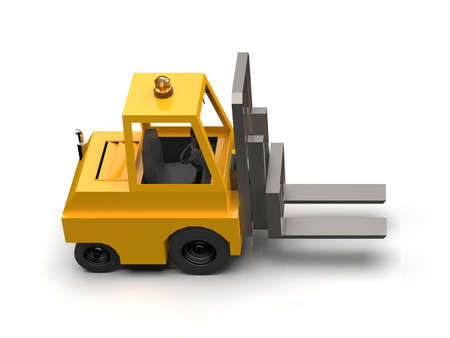 3d Illustration Lowpoly Icon Forklift Truck Heavy Loader Cartoon Style Simple Isolated, Hydraulic Machinery Heavy Duty Equipment for Warehouse Storage Delivery Packaging Infographicsの写真素材