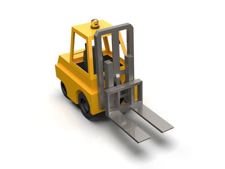 3d Illustration Lowpoly Icon Forklift Truck Heavy Loader Cartoon Style Simple Isolated, Hydraulic Machinery Heavy Duty Equipment for Warehouse Storage Delivery Packaging Infographicsの写真素材