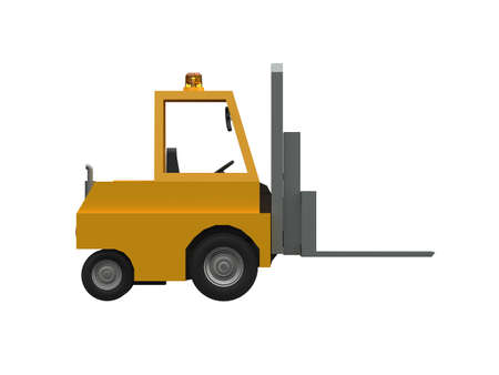 3d Illustration Lowpoly Icon Forklift Truck Heavy Loader Cartoon Style Simple Isolated, Hydraulic Machinery Heavy Duty Equipment for Warehouse Storage Delivery Packaging Infographicsの写真素材