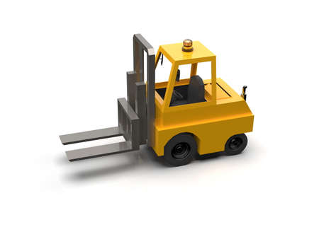 3d Illustration Lowpoly Icon Forklift Truck Heavy Loader Cartoon Style Simple Isolated, Hydraulic Machinery Heavy Duty Equipment for Warehouse Storage Delivery Packaging Infographicsの写真素材