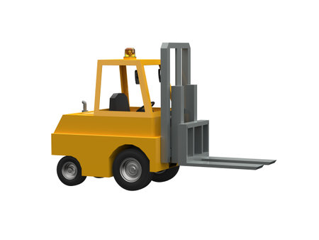 3d Illustration Lowpoly Icon Forklift Truck Heavy Loader Cartoon Style Simple Isolated, Hydraulic Machinery Heavy Duty Equipment for Warehouse Storage Delivery Packaging Infographicsの写真素材