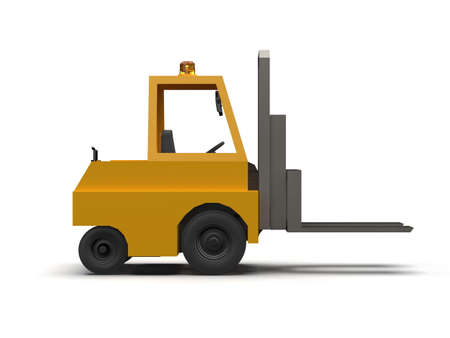 3d Illustration Lowpoly Icon Forklift Truck Heavy Loader Cartoon Style Simple Isolated, Hydraulic Machinery Heavy Duty Equipment for Warehouse Storage Delivery Packaging Infographicsの写真素材