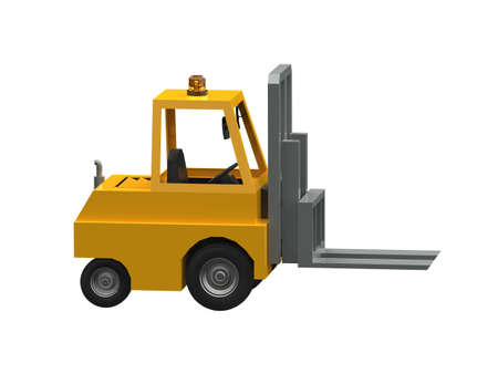 3d Illustration Lowpoly Icon Forklift Truck Heavy Loader Cartoon Style Simple Isolated, Hydraulic Machinery Heavy Duty Equipment for Warehouse Storage Delivery Packaging Infographicsの写真素材