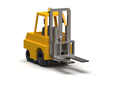3d Illustration Lowpoly Icon Forklift Truck Heavy Loader Cartoon Style Simple Isolated, Hydraulic Machinery Heavy Duty Equipment for Warehouse Storage Delivery Packaging Infographicsの写真素材