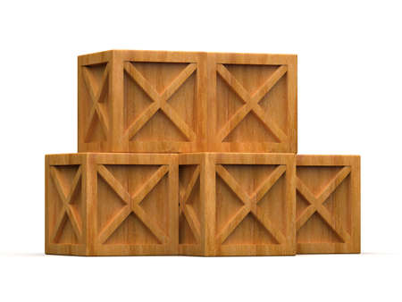 Pile of Stacked Sealed Goods Wooden Boxes,Â PalletÂ Cargo Cases IndustrialÂ Crates or ContainerÂ Boxes for Storage, Logistic Transportation and Delivery, Warehouse Concept, 3d Illustrationの写真素材
