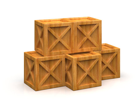 Pile of Stacked Sealed Goods Wooden Boxes,Â PalletÂ Cargo Cases IndustrialÂ Crates or ContainerÂ Boxes for Storage, Logistic Transportation and Delivery, Warehouse Concept, 3d Illustrationの写真素材