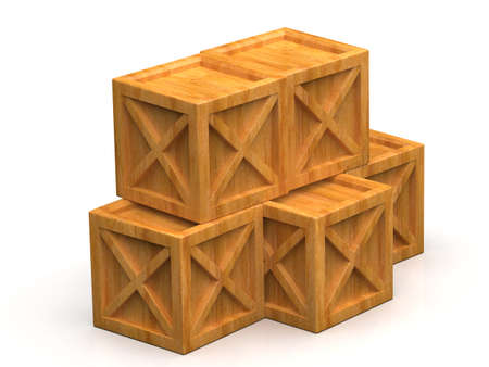 Pile of Stacked Sealed Goods Wooden Boxes,Â PalletÂ Cargo Cases IndustrialÂ Crates or ContainerÂ Boxes for Storage, Logistic Transportation and Delivery, Warehouse Concept, 3d Illustrationの写真素材