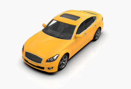 Generic and Brandless Car Isolated on White 3d Illustration, ContemporaryÂ SedanÂ Studio,Â Dealership Automobile Industry, Auto Transport, Infographics Automotive Background, City Vehicle Templateの写真素材