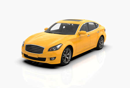 Generic and Brandless Car Isolated on White 3d Illustration, ContemporaryÂ SedanÂ Studio,Â Dealership Automobile Industry, Auto Transport, Infographics Automotive Background, City Vehicle Templateの写真素材