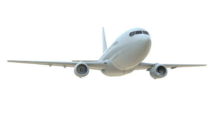 CommercialÂ Passenger Plane in AirÂ on White, VacationÂ Travel by Air Transport,Â AirlinerÂ Take OffÂ Flying,Â Aircraft Flight andÂ AviationÂ RouteÂ Airline Sign, Aviation Cargo ServiceÂ 3d Illustrationの写真素材