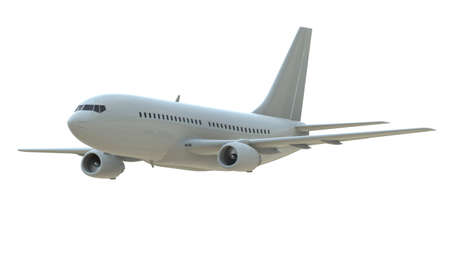 CommercialÂ Passenger Plane in AirÂ on White, VacationÂ Travel by Air Transport,Â AirlinerÂ Take OffÂ Flying,Â Aircraft Flight andÂ AviationÂ RouteÂ Airline Sign, Aviation Cargo ServiceÂ 3d Illustrationの写真素材