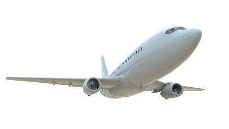 CommercialÂ Passenger Plane in AirÂ on White, VacationÂ Travel by Air Transport,Â AirlinerÂ Take OffÂ Flying,Â Aircraft Flight andÂ AviationÂ RouteÂ Airline Sign, Aviation Cargo ServiceÂ 3d Illustrationの写真素材
