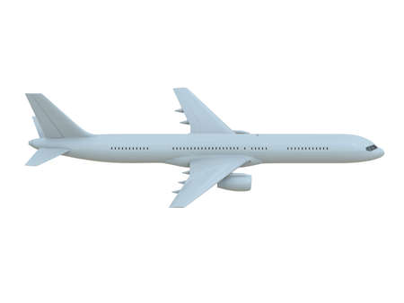 CommercialÂ Passenger Plane in AirÂ on White, VacationÂ Travel by Air Transport,Â AirlinerÂ Take OffÂ Flying,Â Aircraft Flight andÂ AviationÂ RouteÂ Airline Sign, Aviation Cargo ServiceÂ 3d Illustrationの写真素材