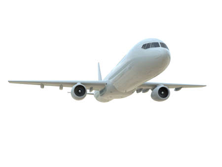 CommercialÂ Passenger Plane in AirÂ on White, VacationÂ Travel by Air Transport,Â AirlinerÂ Take OffÂ Flying,Â Aircraft Flight andÂ AviationÂ RouteÂ Airline Sign, Aviation Cargo ServiceÂ 3d Illustrationの写真素材