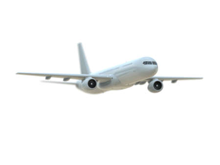 CommercialÂ Passenger Plane in AirÂ on White, VacationÂ Travel by Air Transport,Â AirlinerÂ Take OffÂ Flying,Â Aircraft Flight andÂ AviationÂ RouteÂ Airline Sign, Aviation Cargo ServiceÂ 3d Illustrationの写真素材