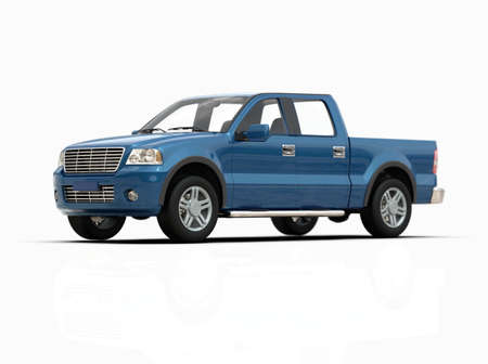 Generic and Brandless Pickup TruckÂ with Enclosed CabinÂ Isolated on White 3d Illustration, Contemporary Light-Duty Truck Studio, Utility Vehicle UteÂ Auto Transport, PickupÂ Open Cargo AreaÂ Vehicle Signの写真素材