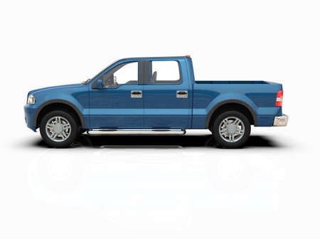 Generic and Brandless Pickup TruckÂ with Enclosed CabinÂ Isolated on White 3d Illustration, Contemporary Light-Duty Truck Studio, Utility Vehicle UteÂ Auto Transport, PickupÂ Open Cargo AreaÂ Vehicle Signの写真素材