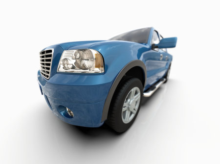 Generic and Brandless Pickup TruckÂ with Enclosed CabinÂ Isolated on White 3d Illustration, Contemporary Light-Duty Truck Studio, Utility Vehicle UteÂ Auto Transport, PickupÂ Open Cargo AreaÂ Vehicle Signの写真素材