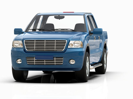 Generic and Brandless Pickup TruckÂ with Enclosed CabinÂ Isolated on White 3d Illustration, Contemporary Light-Duty Truck Studio, Utility Vehicle UteÂ Auto Transport, PickupÂ Open Cargo AreaÂ Vehicle Signの写真素材