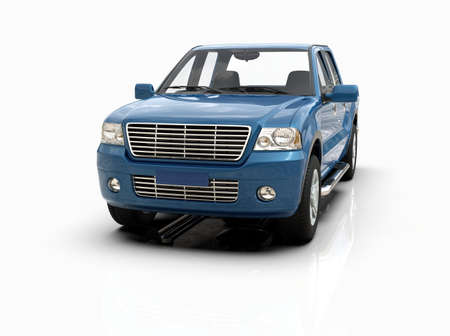 Generic and Brandless Pickup TruckÂ with Enclosed CabinÂ Isolated on White 3d Illustration, Contemporary Light-Duty Truck Studio, Utility Vehicle UteÂ Auto Transport, PickupÂ Open Cargo AreaÂ Vehicle Signの写真素材